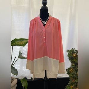 GIANNI BINNI Medium, Peach And Cream, Flowy, Button Down Blouse